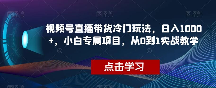 视频号直播带货冷门玩法，日入1000+，小白专属项目，从0到1实战教学【揭秘】-天韵资源网