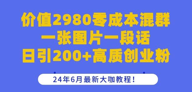 价值2980零成本混群一张图片一段话日引200+高质创业粉，24年6月最新大咖教程【揭秘】-天韵资源网