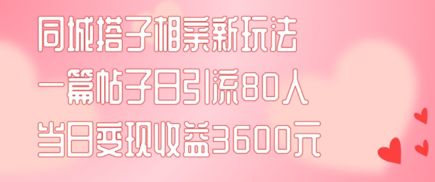 同城搭子相亲新玩法一篇帖子引流80人当日变现3600元(项目教程+实操教程)【揭秘】-天韵资源网