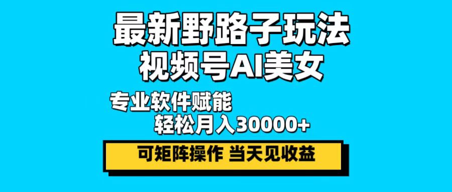 最新野路子玩法，视频号AI美女，当天见收益，轻松月入30000＋-天韵资源网