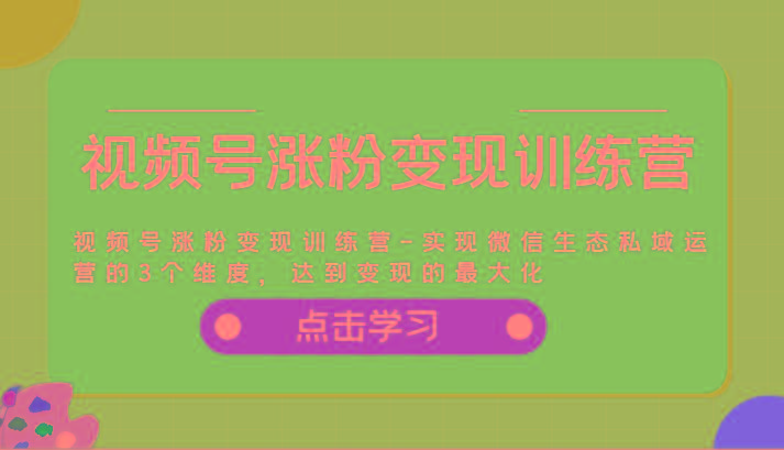 视频号涨粉变现训练营-实现微信生态私域运营的3个维度，达到变现的最大化-天韵资源网