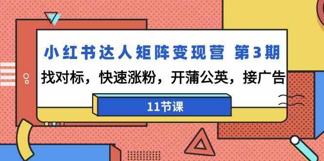 小红书达人矩阵变现营第3期，找对标，快速涨粉，开蒲公英，接广告(11节课)-天韵资源网