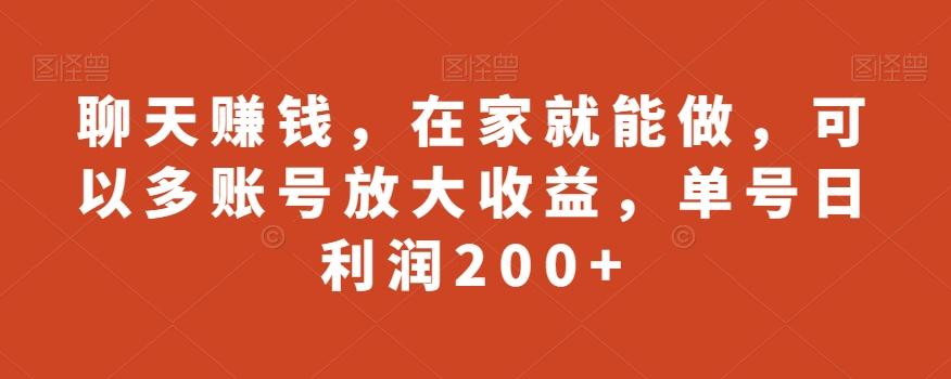 聊天赚钱，在家就能做，可以多账号放大收益，单号日利润200+-天韵资源网