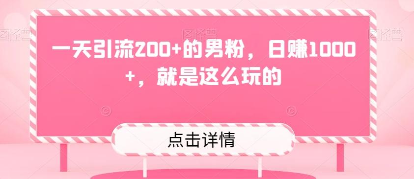 一天引流200+的男粉，日赚1000+，就是这么玩的-天韵资源网