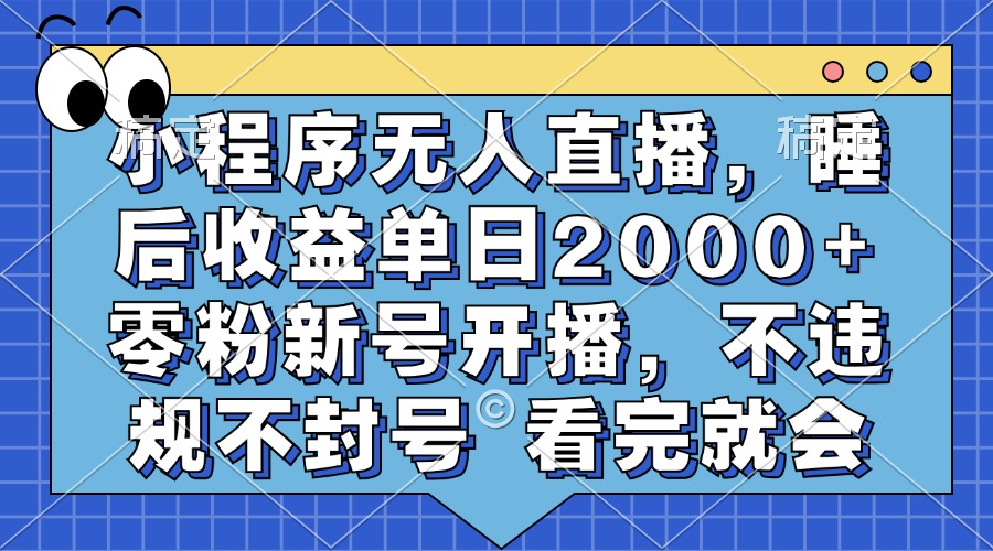 小程序无人直播，睡后收益单日2000+ 零粉新号开播，不违规不封号 看完就会-天韵资源网