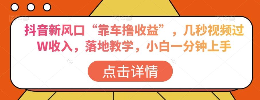 抖音新风口“靠车撸收益”，几秒视频过W收入，落地教学，小白一分钟上手【揭秘】-天韵资源网