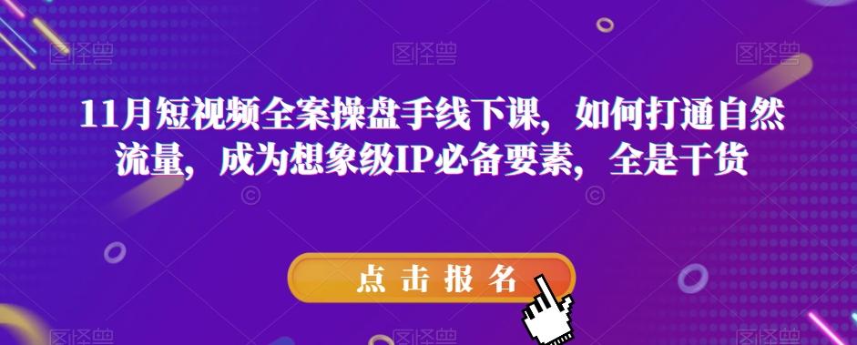 11月短视频全案操盘手线下课，如何打通自然流量，成为想象级IP必备要素，全是干货-天韵资源网