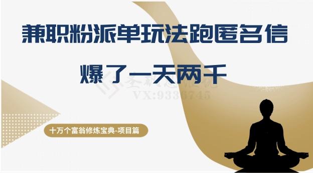 十万个富翁修炼宝典之6.兼职粉派单玩法跑匿名信，爆了一天两千-天韵资源网