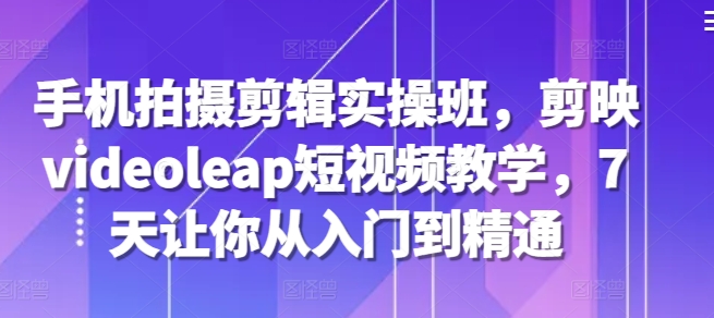 手机拍摄剪辑实操班，剪映videoleap短视频教学，7天让你从入门到精通-天韵资源网
