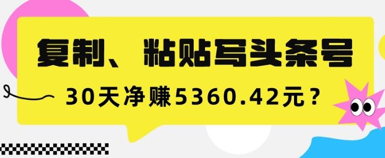 复制、粘贴写头条号，10分钟1篇，30天净赚5360.42元？-天韵资源网