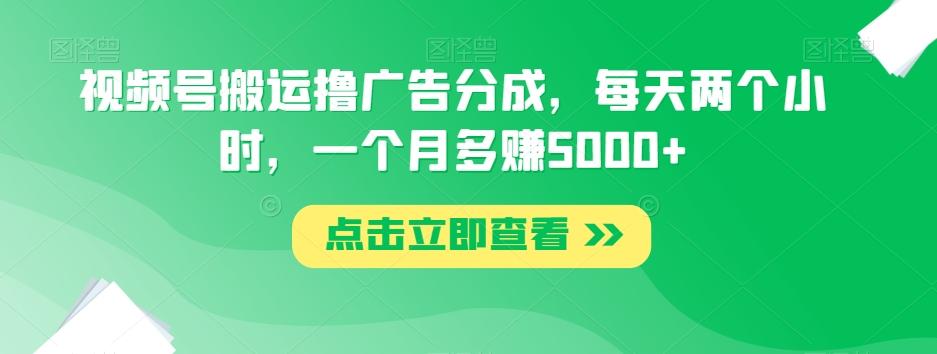 视频号搬运撸广告分成，每天两个小时，一个月多赚5000+-天韵资源网