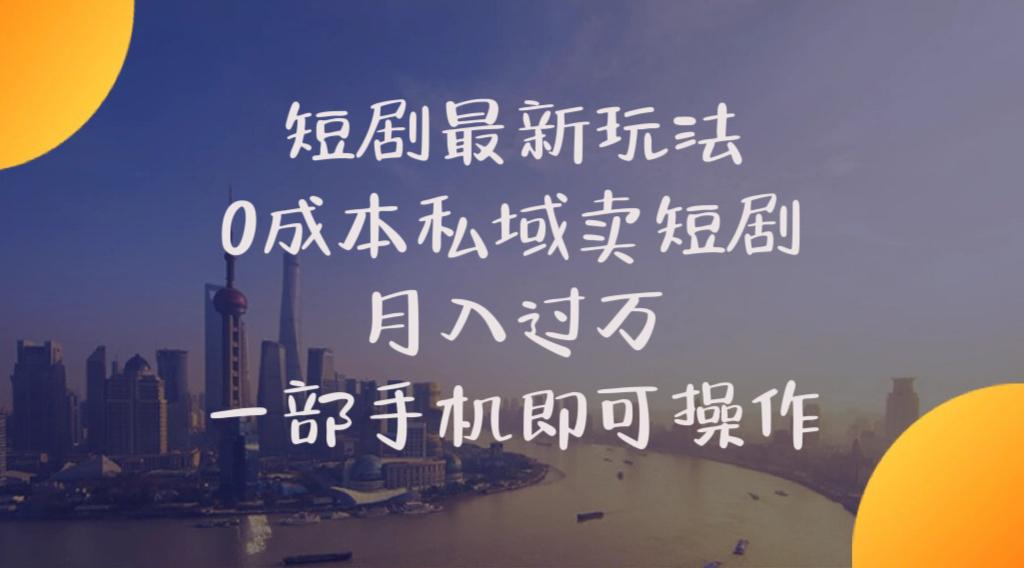 短剧最新玩法    0成本私域卖短剧     月入过万     一部手机即可操作-天韵资源网