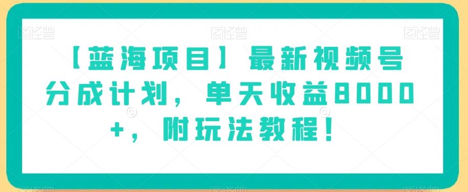 【蓝海项目】最新视频号分成计划，单天收益8000+，附玩法教程！-天韵资源网
