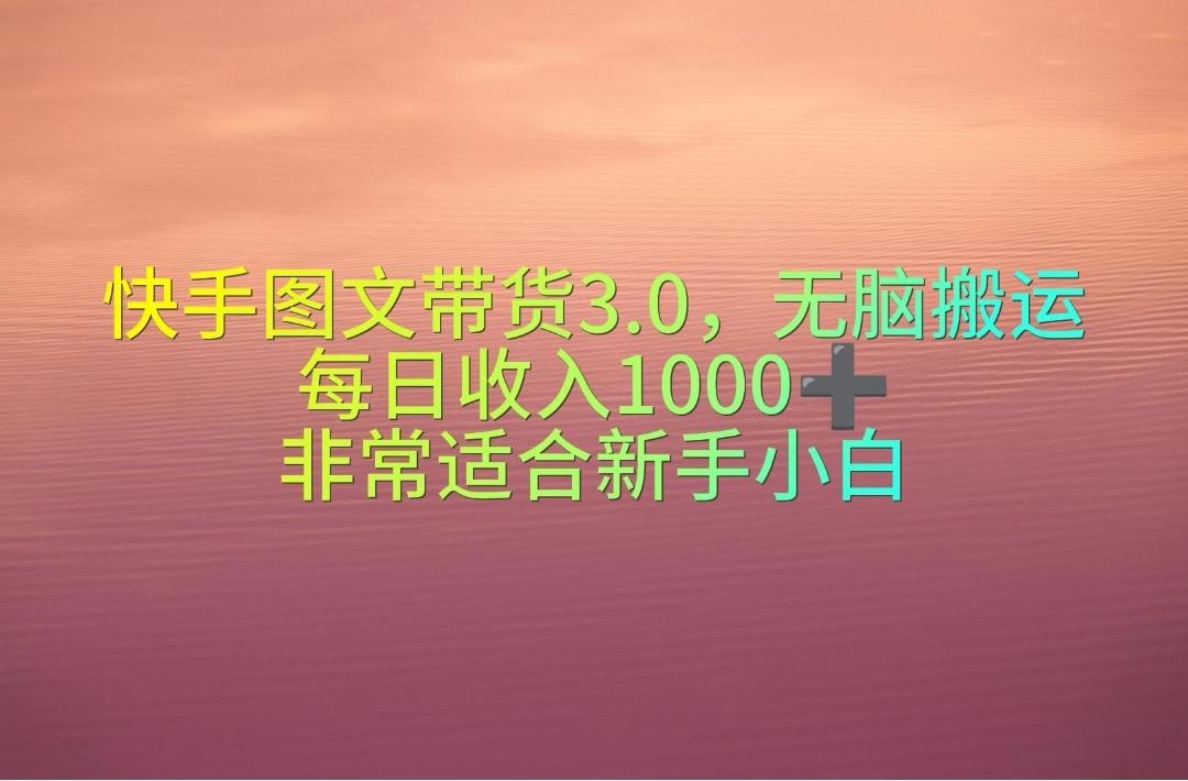 快手图文带货3.0，无脑搬运，每日收入1000＋，非常适合新手小白-天韵资源网