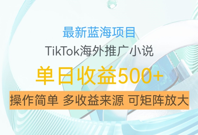 最新蓝海项目，利用tiktok海外推广小说赚钱佣金，简单易学，日入500+，可矩阵放大【揭秘】-天韵资源网