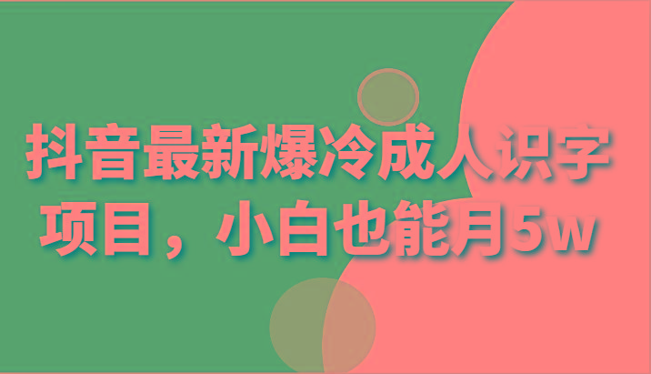 抖音最新爆冷成人识字项目，小白也能月5w-天韵资源网