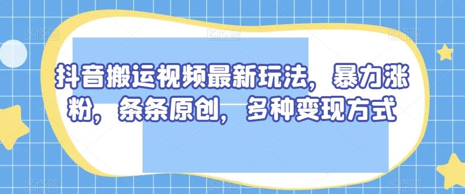 抖音搬运视频最新玩法，暴力涨粉，条条原创，多种变现方式【揭秘】-天韵资源网