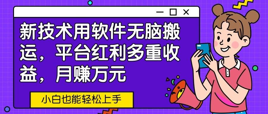 新技术用软件无脑搬运，平台红利多重收益，月赚万元，小白也能轻松上手-天韵资源网
