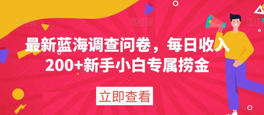 最新蓝海调查问卷，每日收入200+新手小白专属捞金-天韵资源网