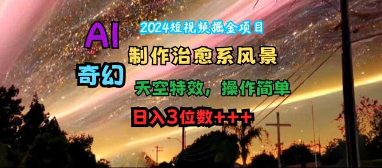 2024短视频掘金项目，AI制作治愈系风景，奇幻天空特效，操作简单，日入3位数【揭秘】-天韵资源网