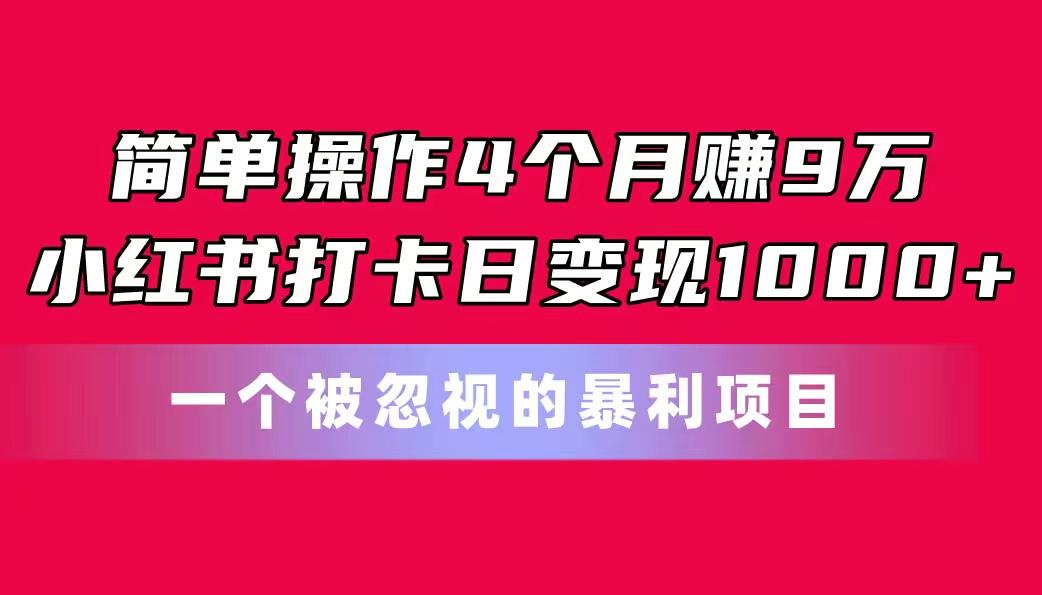 简单操作4个月赚9万！小红书打卡日变现1000+！一个被忽视的暴力项目-天韵资源网