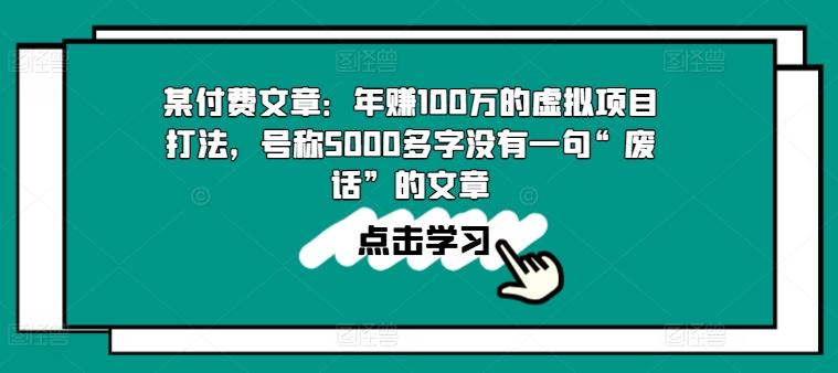 某付费文章：年赚100w的虚拟项目打法，号称5000多字没有一句“废话”的文章-天韵资源网
