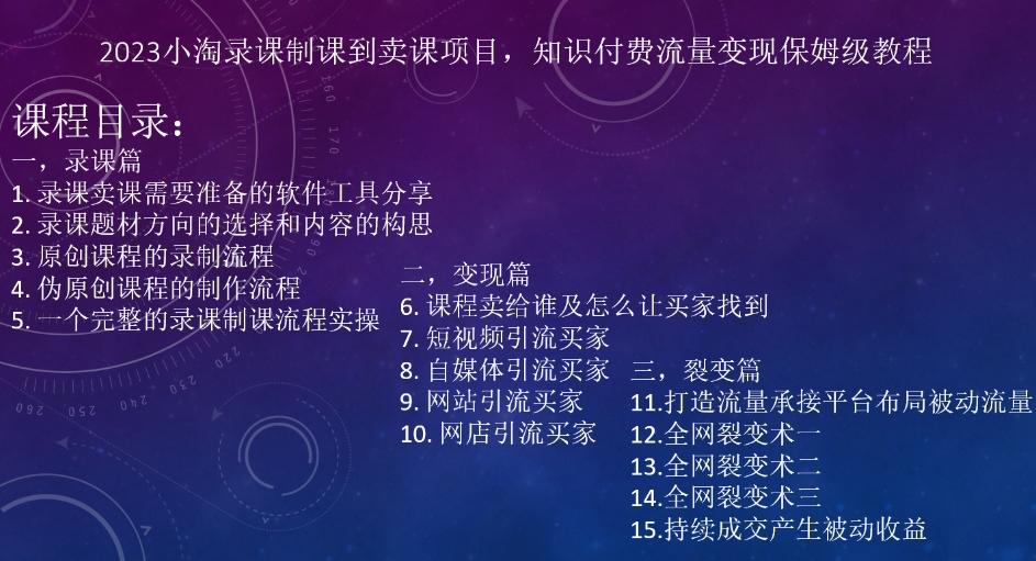 2023小淘录课制课到卖课项目，知识付费流量变现保姆级教程-天韵资源网