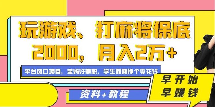 玩游戏、打麻将保底2000，月入2万+，平台风口项目【揭秘】-天韵资源网