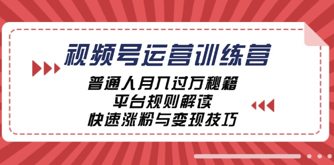视频号运营训练营：普通人月入过万秘籍，平台规则解读，快速涨粉与变现-天韵资源网