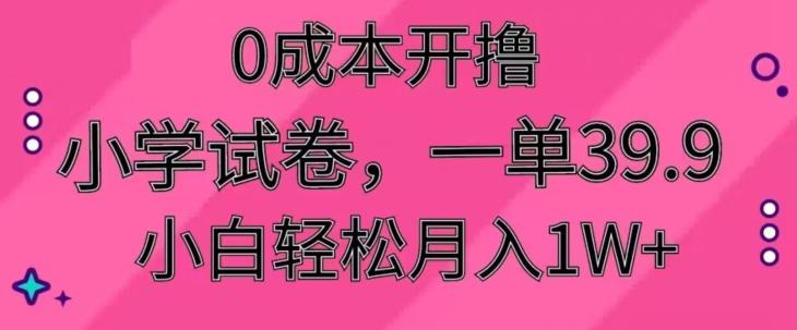 0成本开撸，小学试卷，一单39.9，小白轻松月入1W+-天韵资源网