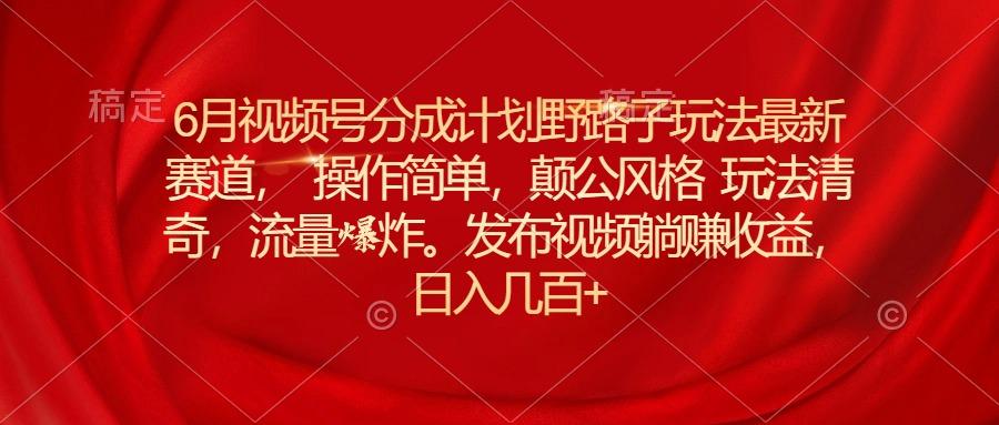 6月视频号分成计划野路子玩法最新赛道操作简单，颠公风格玩法清奇，流…-天韵资源网