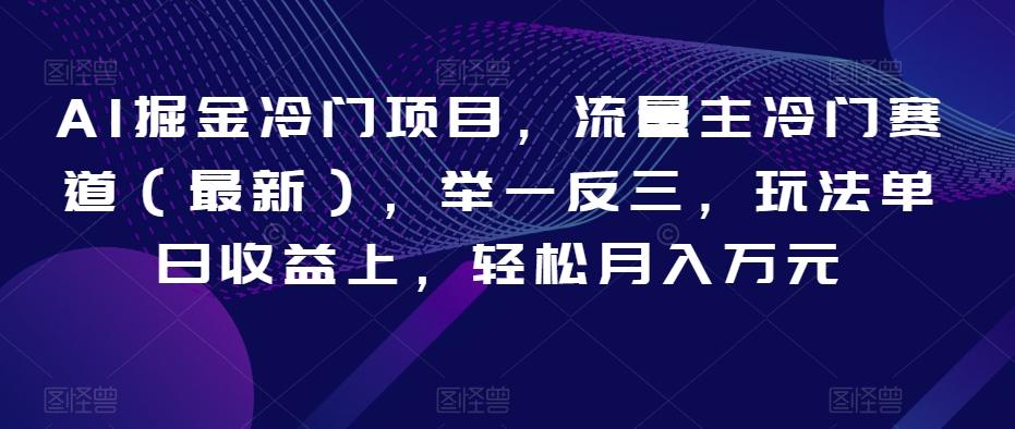 AI掘金冷门项目，流量主冷门赛道（最新），举一反三，玩法单日收益上，轻松月入万元【揭秘】-天韵资源网