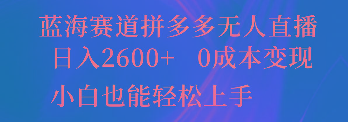蓝海赛道拼多多无人直播，日入2600+，0成本变现，小白也能轻松上手-天韵资源网