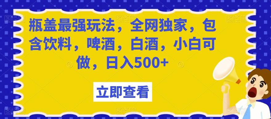 瓶盖最强玩法，全网独家，包含饮料，啤酒，白酒，小白可做，日入500+【揭秘】-天韵资源网