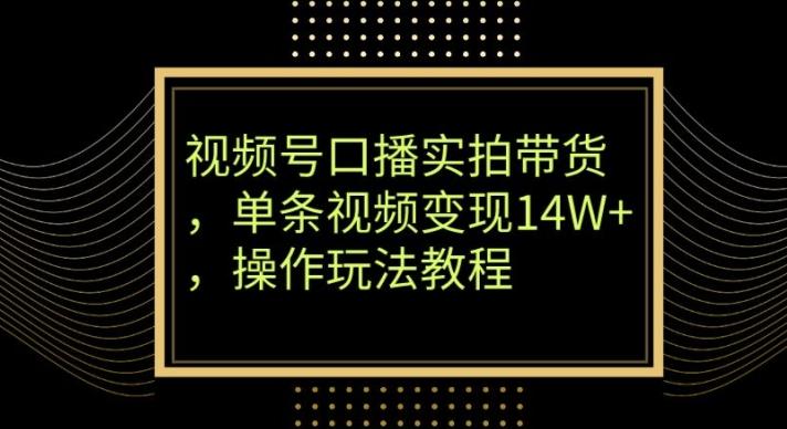 视频号口播实拍带货，单条视频变现14W+，操作玩法教程-天韵资源网
