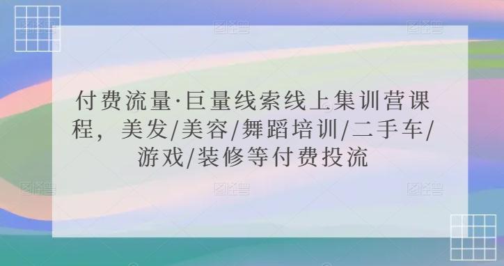 付费流量·巨量线索线上集训营课程，美发/美容/舞蹈培训/二手车/游戏/装修等付费投流-天韵资源网