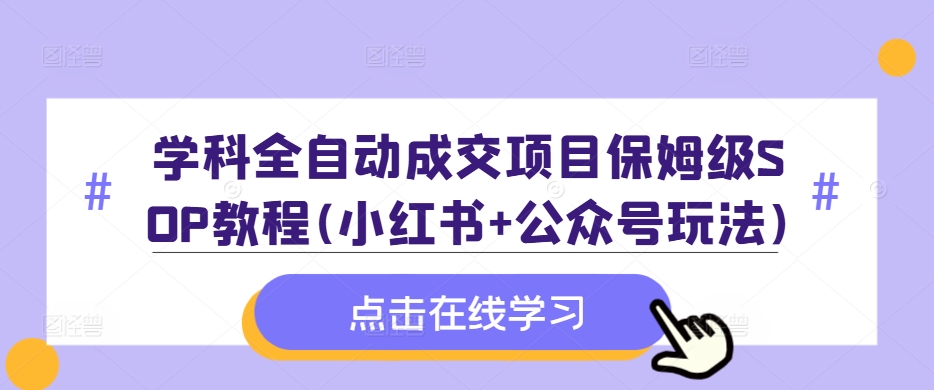 学科全自动成交项目保姆级SOP教程(小红书+公众号玩法)含资料-天韵资源网