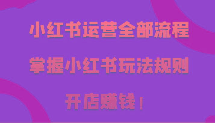 小红书运营全部流程，掌握小红书玩法规则，开店赚钱！-天韵资源网