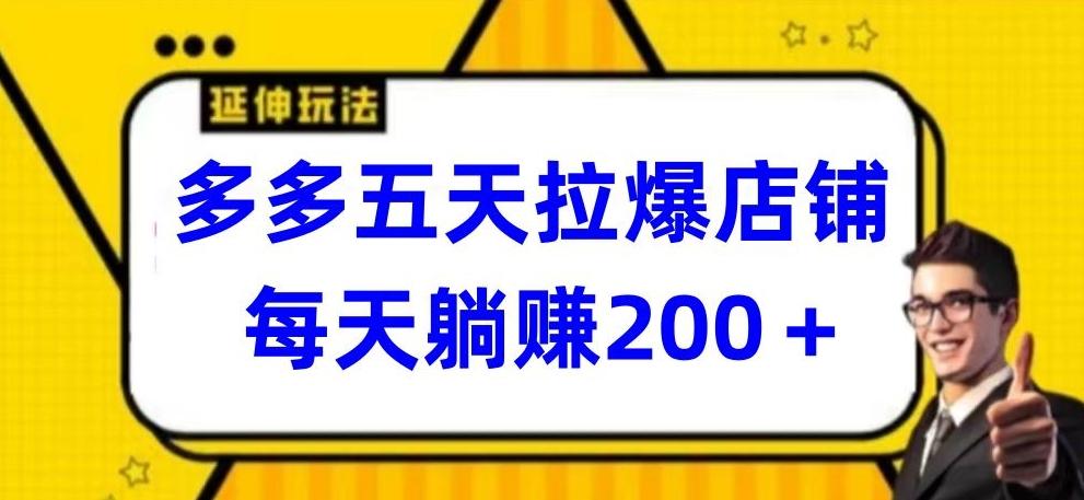 多多五天拉爆店铺，每天躺赚200+【揭秘】-天韵资源网