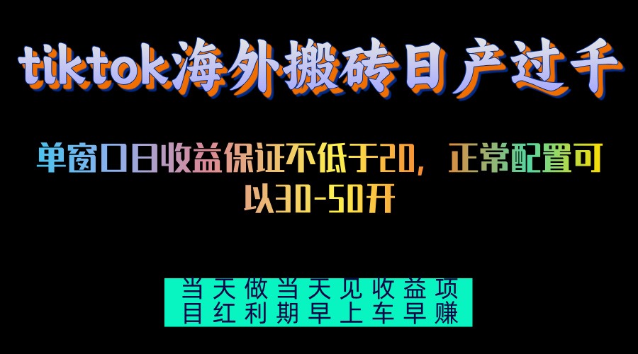 tiktok海外搬砖项目单机日产过千当天做当天见收益-天韵资源网