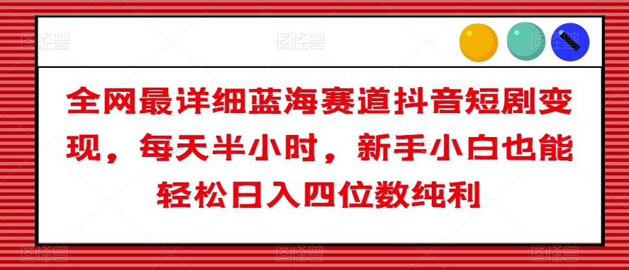 全网最详细蓝海赛道抖音短剧变现，每天半小时，新手小白也能轻松日入四位数纯利【揭秘】-天韵资源网