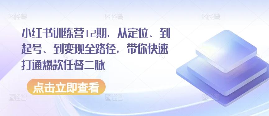 小红书训练营12期，从定位、到起号、到变现全路径，带你快速打通爆款任督二脉-天韵资源网