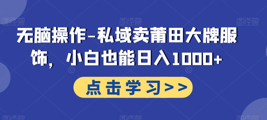 无脑操作-私域卖莆田大牌服饰，小白也能日入1000+-天韵资源网
