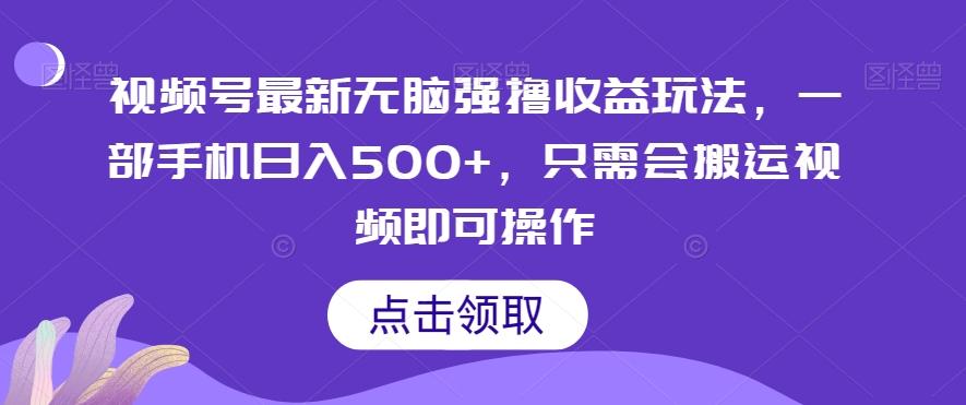 视频号最新无脑强撸收益玩法，一部手机日入500+，只需会搬运视频即可操作-天韵资源网