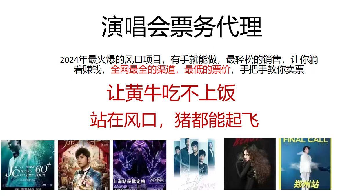 2024演唱会低价票务代理，全网最低的票价，手把手教你卖票，日入2000+-天韵资源网