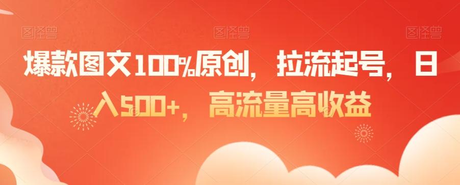 爆款图文100%原创，拉流起号，日入500+，高流量高收益【揭秘】-天韵资源网