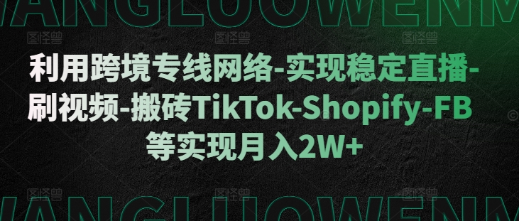 利用跨境专线网络-实现稳定直播-刷视频-搬砖TikTok-Shopify-FB等实现月入2W+【揭秘】-天韵资源网