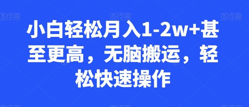 小白轻松月入1-2w+甚至更高，无脑搬运，轻松快速操作-天韵资源网