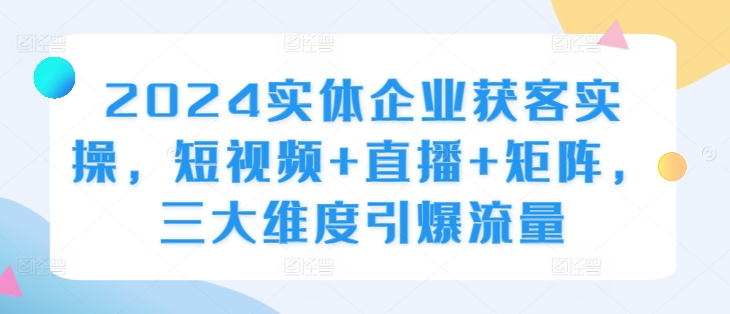 2024实体企业获客实操，短视频+直播+矩阵，三大维度引爆流量-天韵资源网