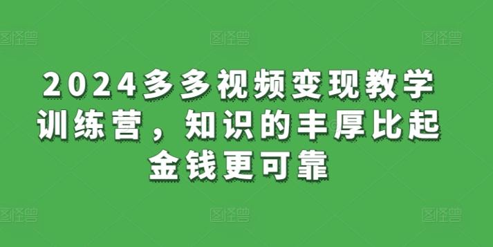 2024多多视频变现教学训练营，知识的丰厚比起金钱更可靠-天韵资源网